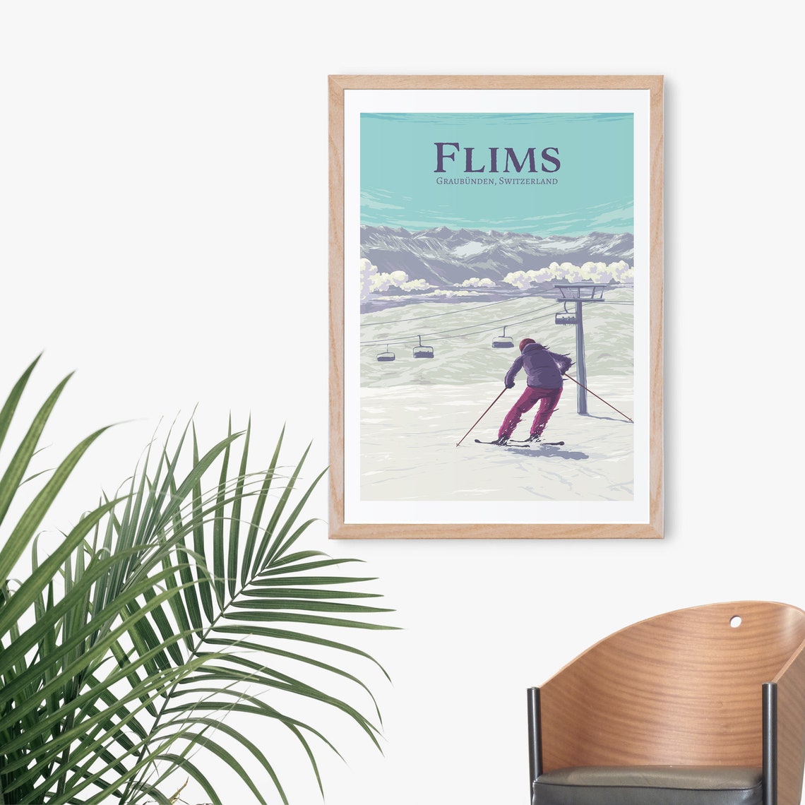 Flims Ski Resort Poster Switzerland Flims Laax Falera Imboden Region Snowboarding Vintage Travel Print Retro Skiing Art Swiss Alps - Image 3