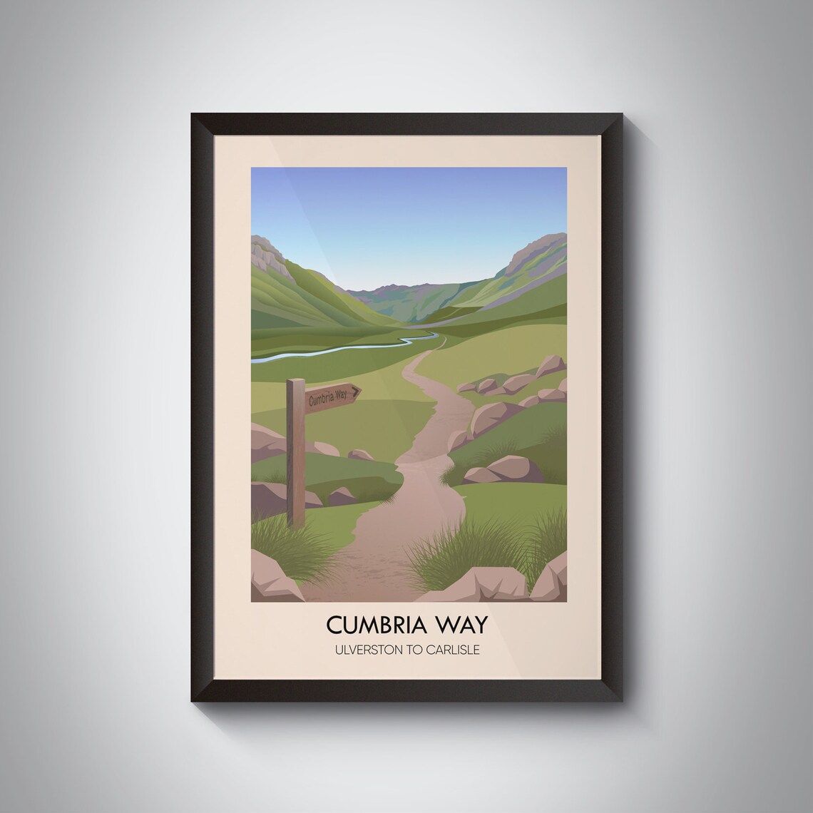 Cumbria Way Ulverston to Carlisle Valley Trail Signpost Hiking Travel Poster