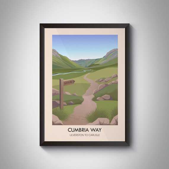 Cumbria Way Ulverston to Carlisle Valley Trail Signpost Hiking Travel Poster
