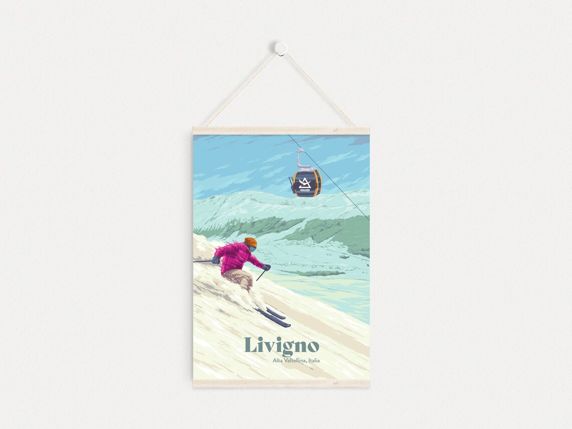 Livigno Ski Resort Vintage Travel Poster, Italian Alps - Image 3