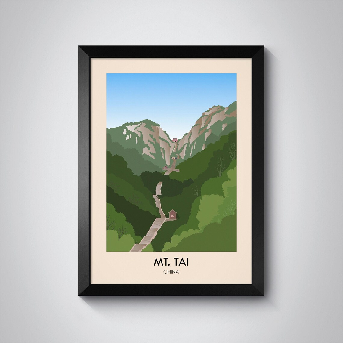 Mount Tai Sacred Mountain Staircase China Minimalist Travel Poster
