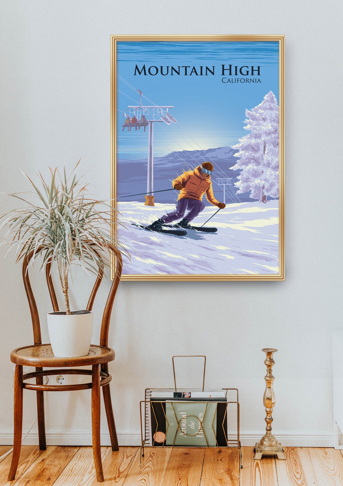 Mountain High California Ski Resort Downhill Skier Travel Poster - Image 2