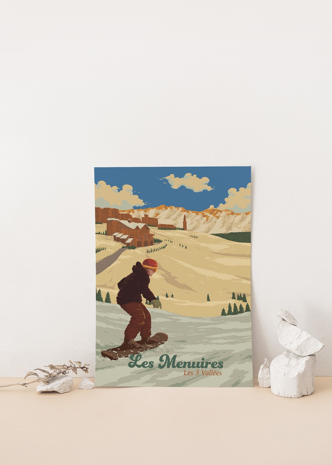 Les Menuires Les 3 Vallées French Alps Snowboard Vintage Travel Poster - Image 4
