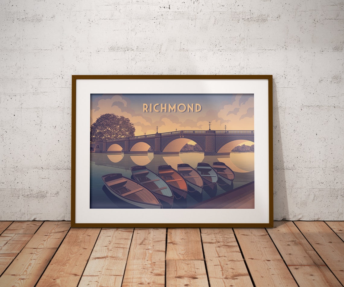 Richmond Travel Poster London Richmond Bridge River Thames Twickenham South West London Richmond Park Vintage Travel Print Retro Art - Image 4