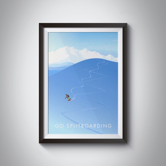 Go Splitboarding Art Print Snowboarding Poster Mountain Artwork Ski Touring Adventure Winter Sports Vintage Travel Poster Hiking Art