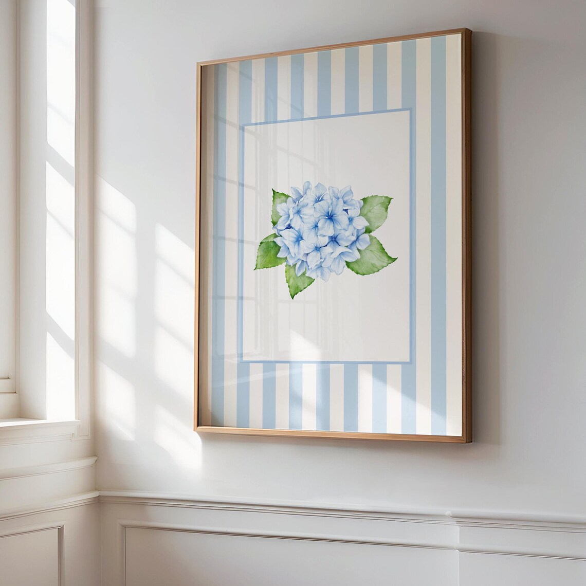 Blue Hydrangea Print, Watercolour Coastal Wall Art