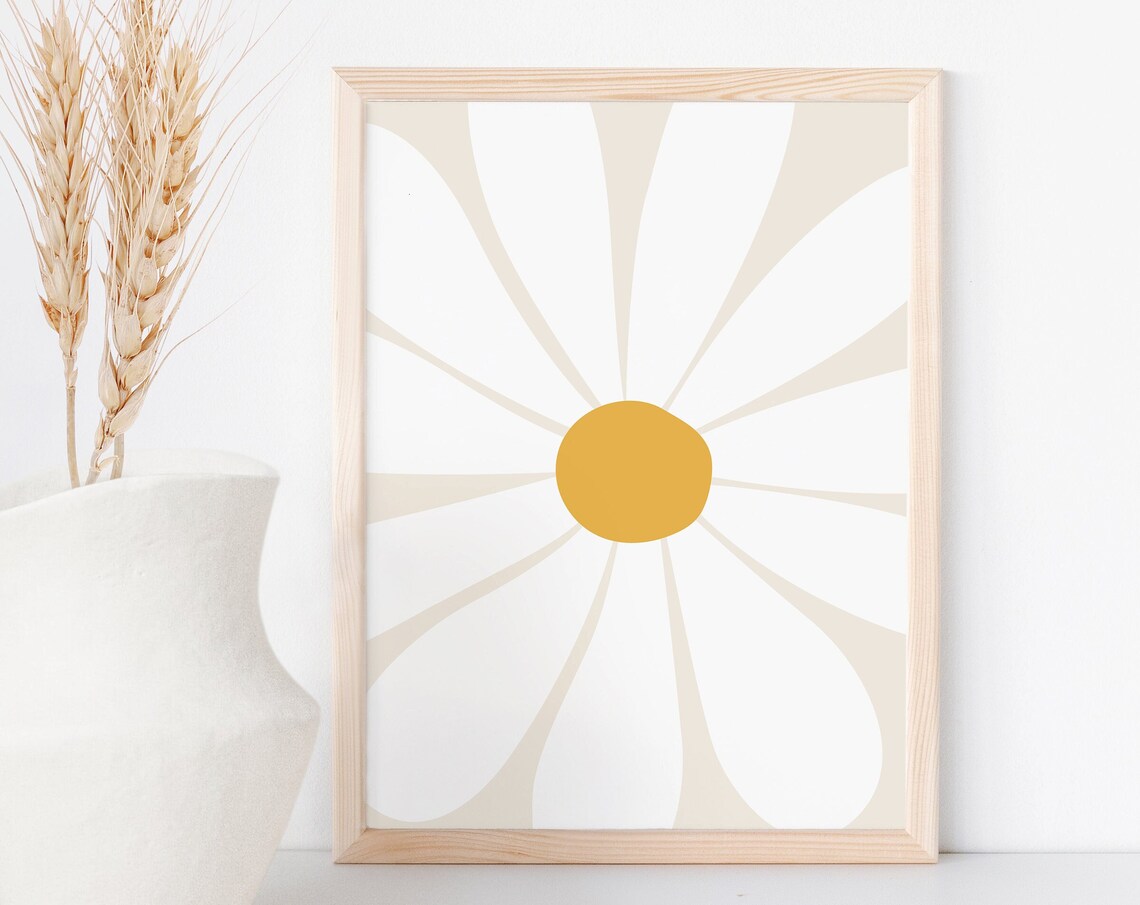 White Daisy Close Up Gold Center Minimalist Floral Nursery Poster - Image 3