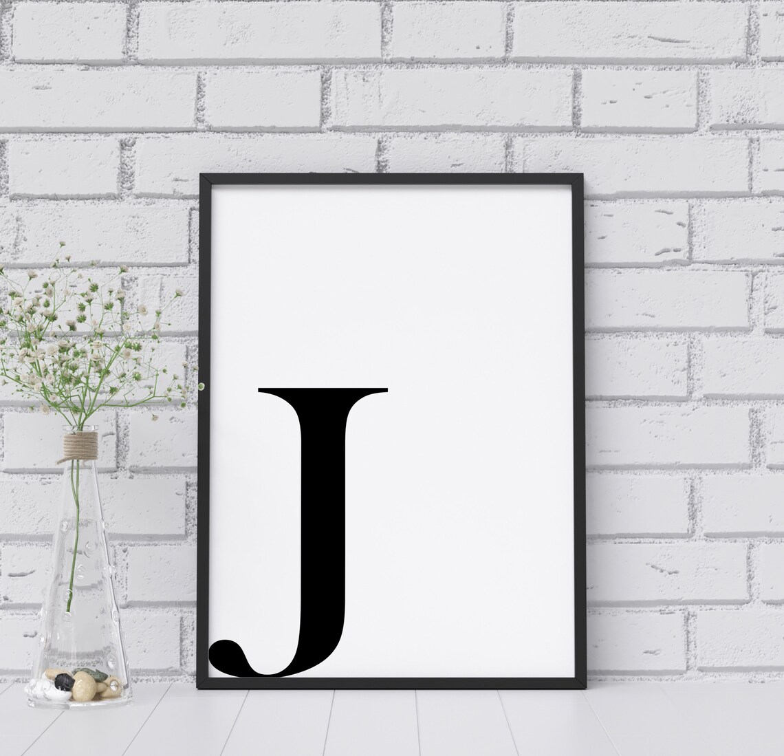 Letter J Initial Wall Decor Bw Typography Typography Art Minimalist Home Wall Art Decor Letter Poster Typography Print - Image 2