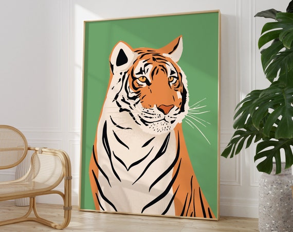 Tiger Print Boho Wall Decor Jungle Theme Animal Art Green Colourful Poster Bedroom A5a4a3a2a15x74x6