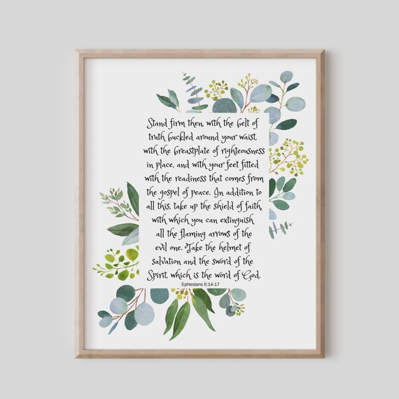 Stand Firm Armor of God Ephesians 6 Eucalyptus Scripture Poster