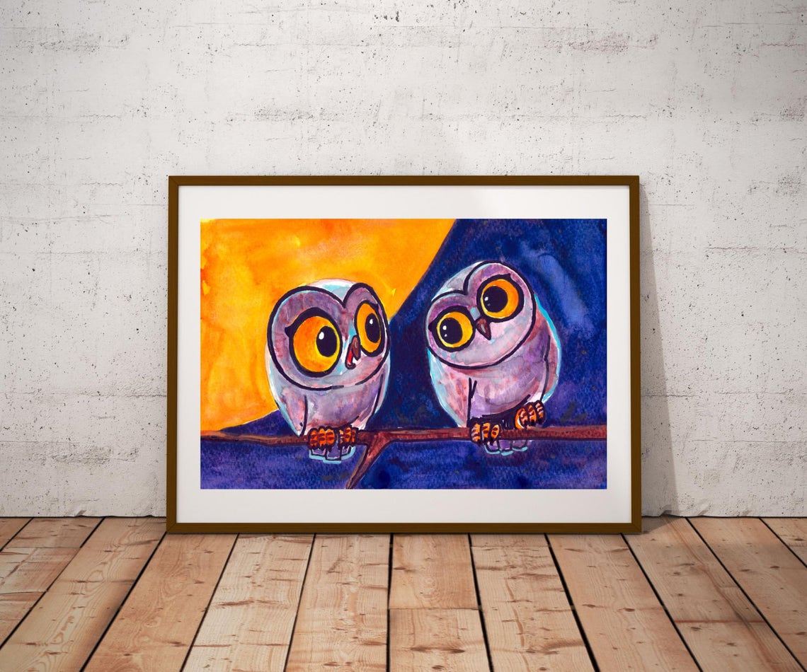 2 Owls Print Nursery Print Owl Poster Kids Room Print Funny Owl Handmade Owl Print Art Poster Handmade Animal Print Family Gift