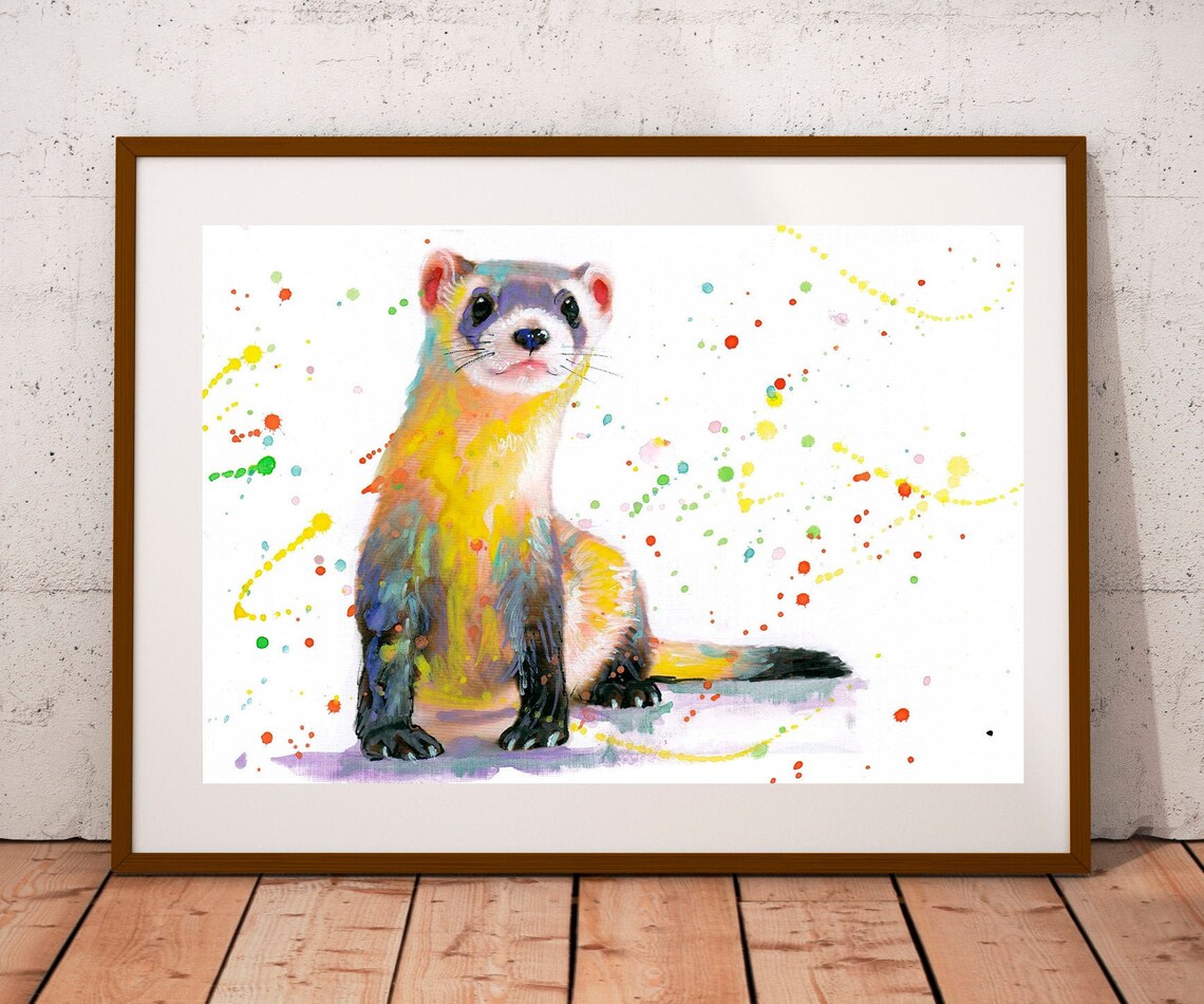 Ferret Print, Watercolor Nursery Animal Art Print