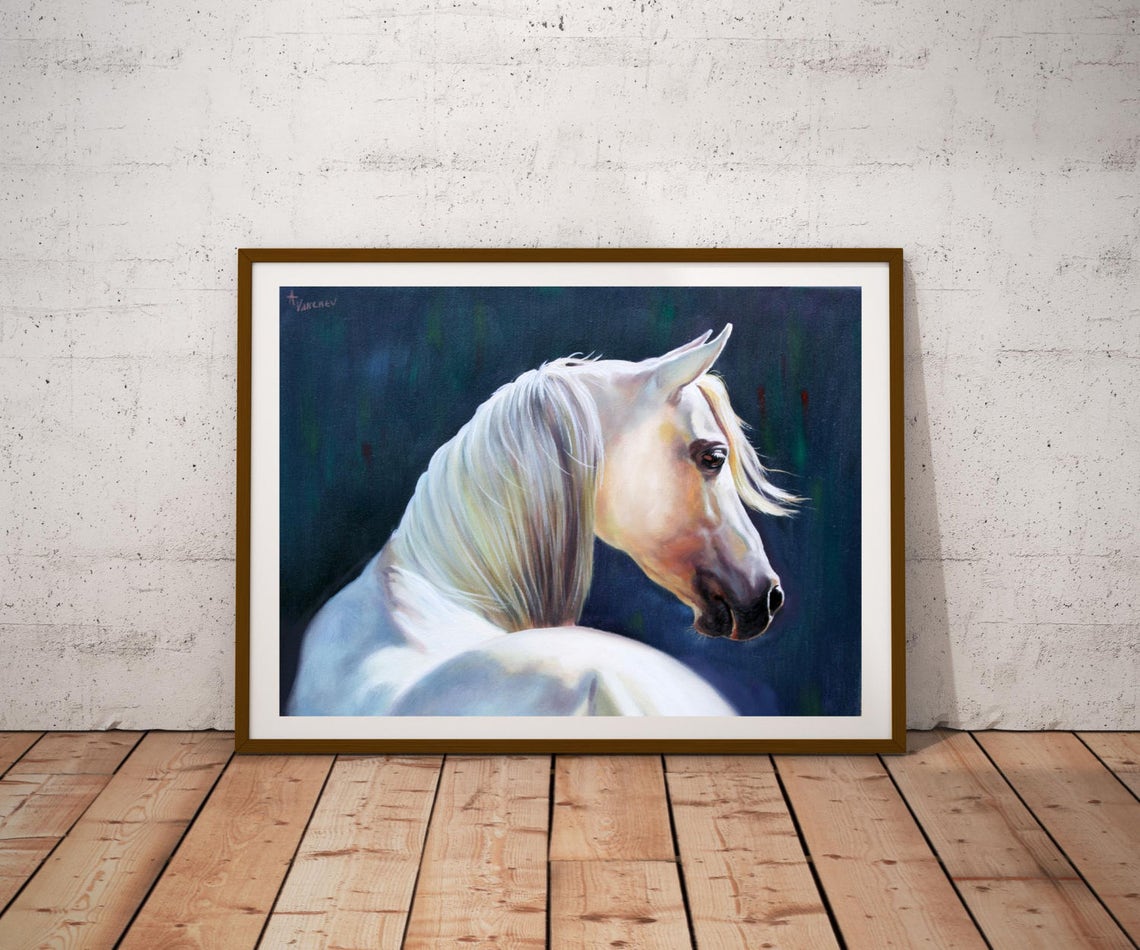 Horse Print Original Painting Animal Painting Handmade Horse Poster Fine Art Print Family Gift White Horse Wall Decoration Animal Print