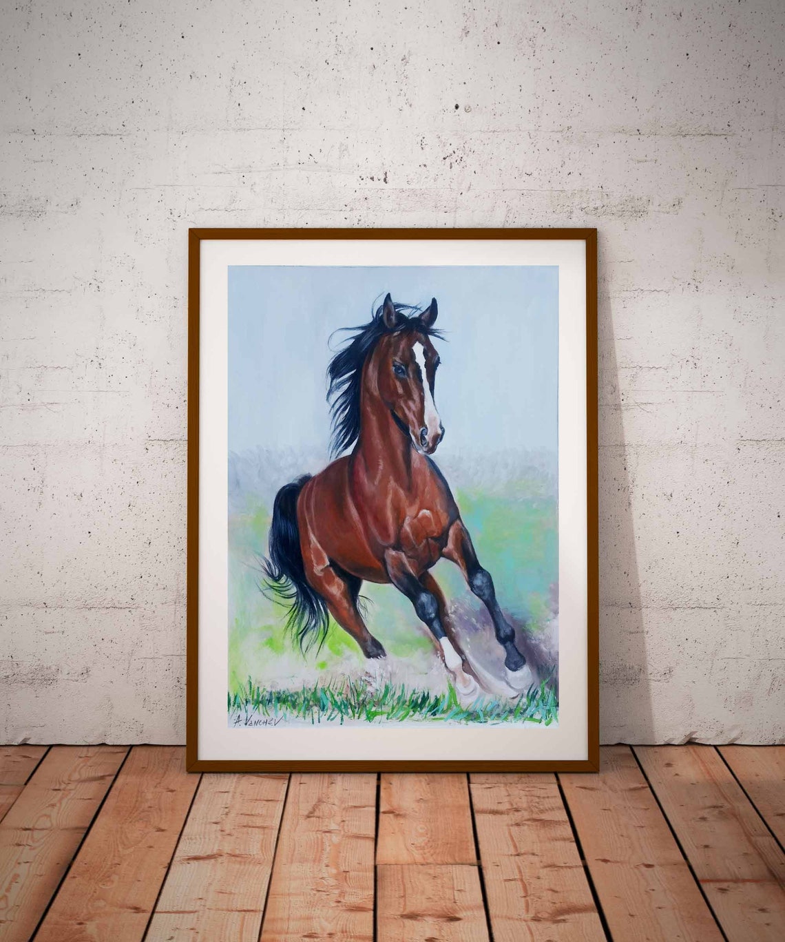 Horse Print Original Painting Animal Print Handmade Horse Poster Giclee Print Print Family Gift Brown Horse Wall Decoration