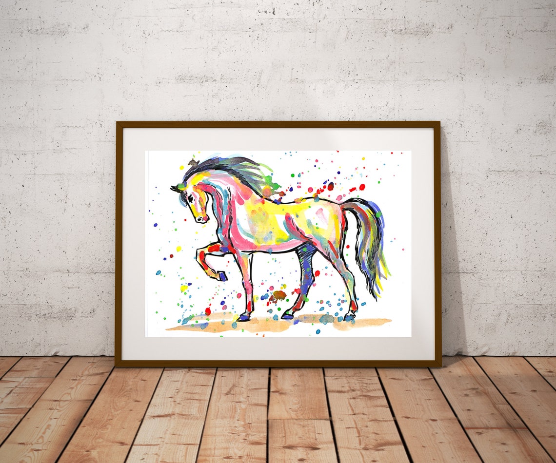 Horse Print Original Painting Animal Painting Handmade Horse Poster Fine Art Print Family Gift White Horse Wall Decoration Animal Print