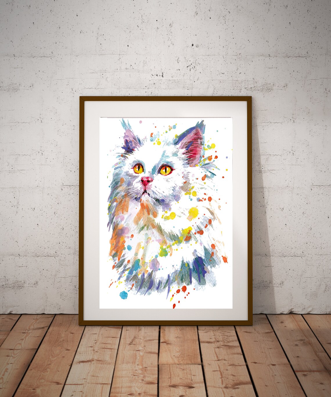 Cat Print White Cat Poster White Cat Print Handmade Drawing Watercolor Kids Room Girl Boy Wall Decor Baby Room Animal Print Cat