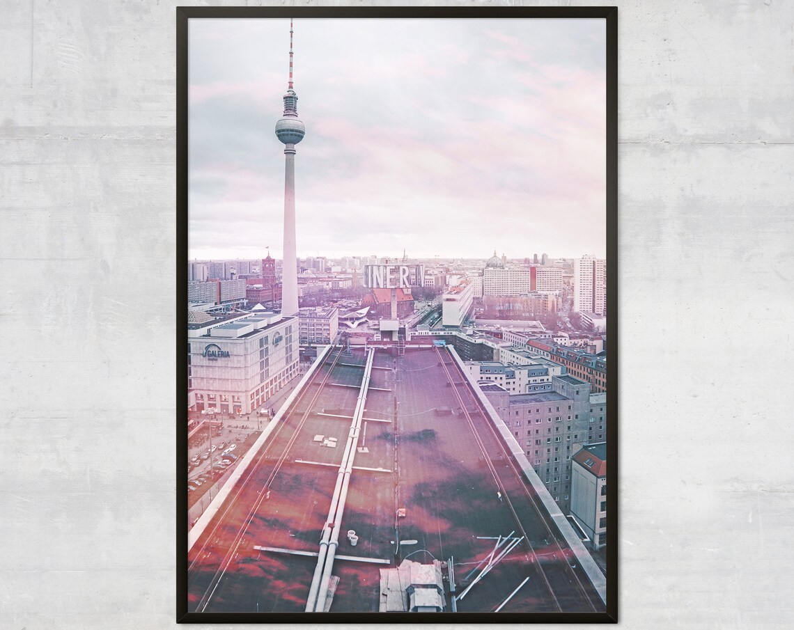 Berlin TV Tower Fernsehturm Pink Sky Cityscape Photo Art Poster