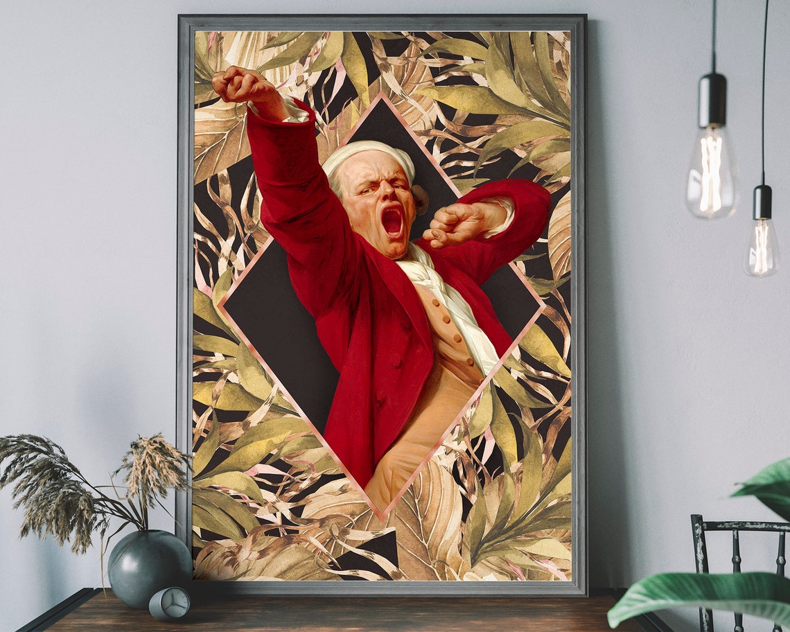 Joseph Ducreux Yawning Self Portrait Tropical Leaf Collage Art Poster