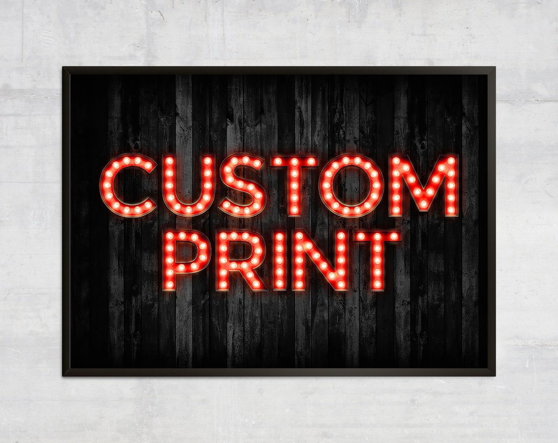 Personalized Custom Red Marquee Letter Sign Rustic Wood Art Print