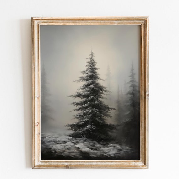 Vintage Moody Christmas Wall Art Christmas Tree Art Christmas Decor Vintage Christmas Decoration Forest Wall Art Cottagecore Decor