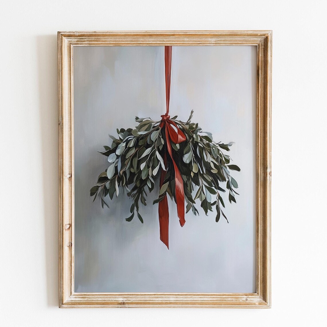 Hanging Eucalyptus Red Ribbon Natural Minimalist Botanical Wall Art
