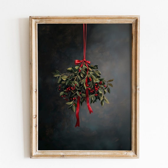 Christmas Winter Mistletoe Farmhouse Wall Art Festive Holiday Decor Christmas Prints Winter Wall Art Country Moody Christmas Art