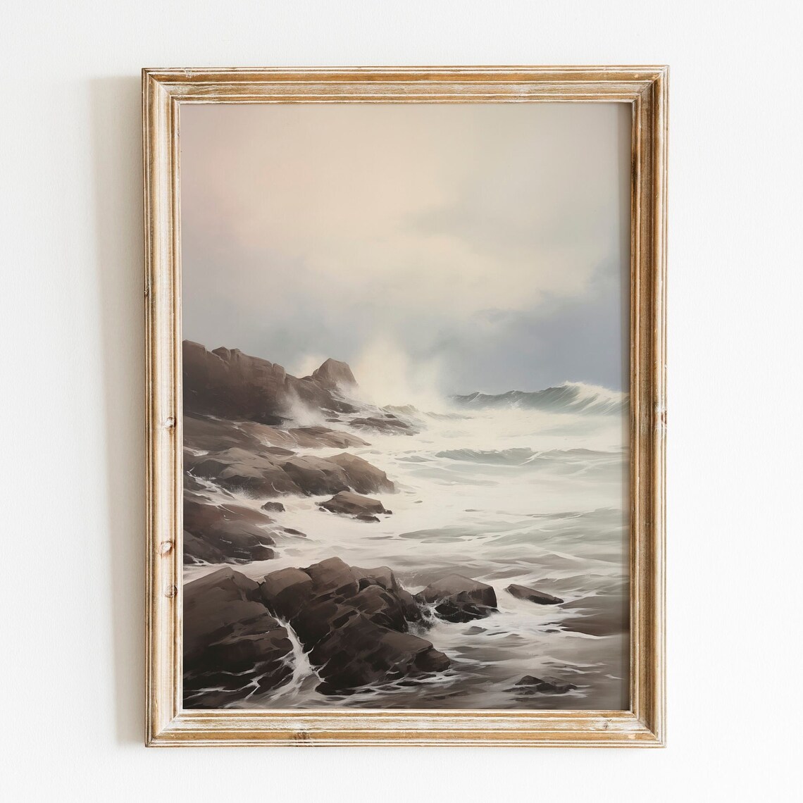 Vintage Coastal Print Ocean Wall Art Beach Print Dark Summer Print Oil Painting Vintage Art Dark Coastal Landscape Painting