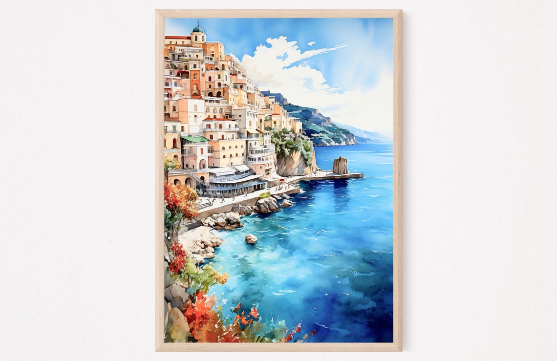 Positano Amalfi Coast Art Print Italy Art Print Travel Gift Travel Poster Europe Print Italian Coast Italian Riviera Housewarming
