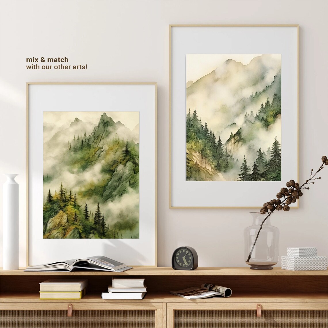 Pine Tree Mountain Forest Watercolor Landscape Art Print - Image 4