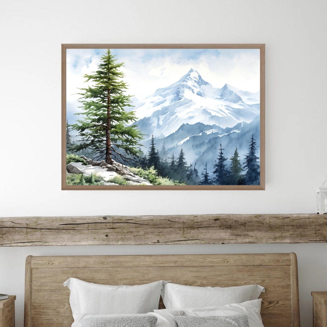 Snowy Mountain Peak with Evergreen Pine Watercolor Landscape Poster - Image 5