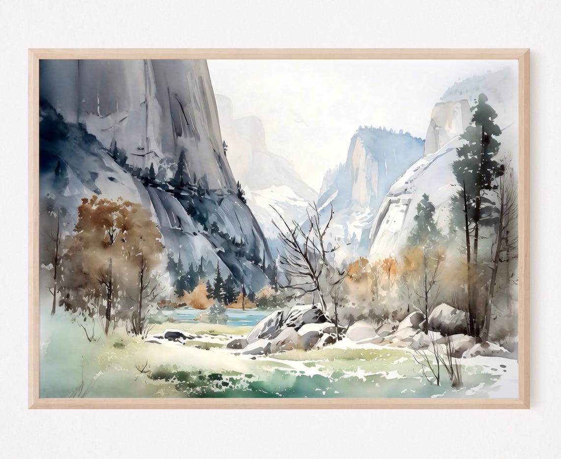 Yosemite National Park Watercolor Painting Art Print National Park Poster Usa National Park Wall Art National Park Home Decor Gift Art
