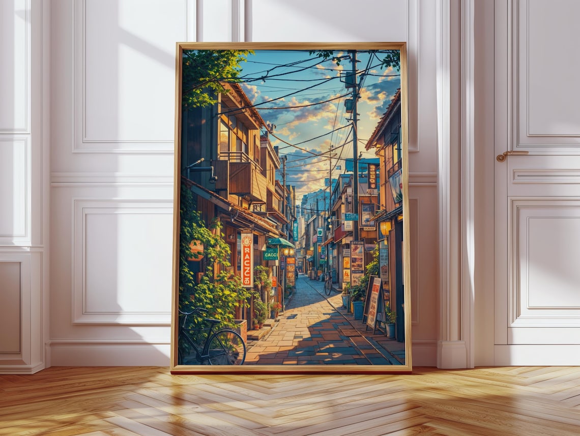 Tokyo Anime Cityscape Art Print, Urban Japan Decor