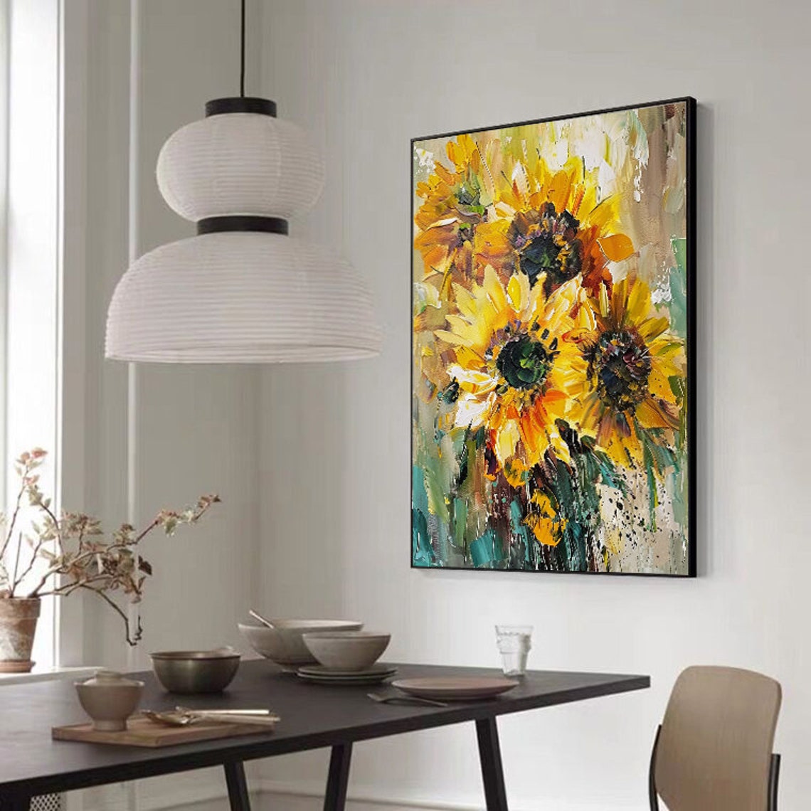 Bright Yellow Sunflower Bouquet in Impasto Oil Painting Poster - Image 3