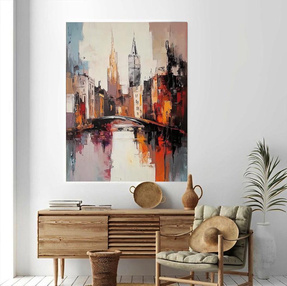 Old Canal City With a Stone Bridge in Warm Sunset Tones Poster - Image 3