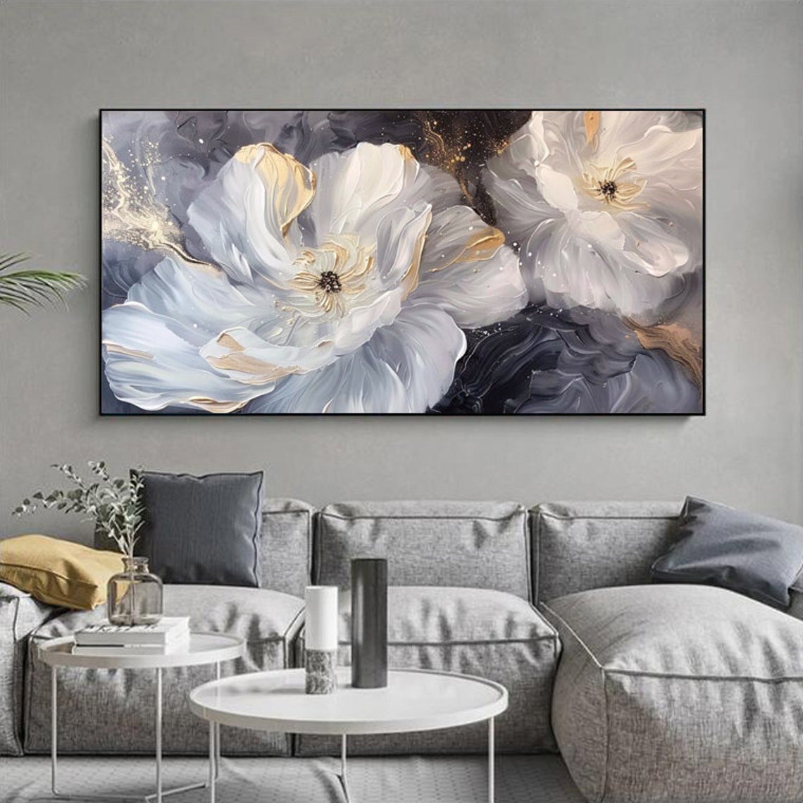 Oversized White Peony Blossoms With Gold Petals Floral Poster - Image 6