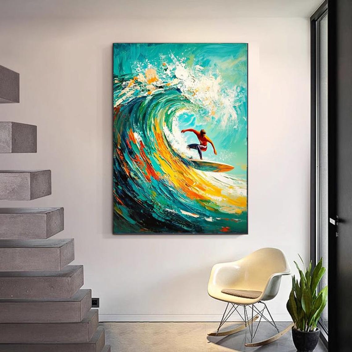 Surfer Riding A Golden Ocean Wave Dynamic Coastal Painting Poster - Image 2