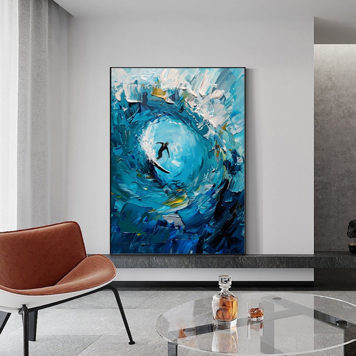 Bold Surfer Riding Deep Inside a Towering Blue Ocean Wave Poster - Image 2