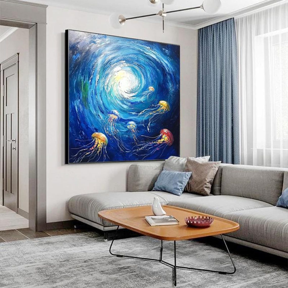 Ocean Whirlpool Jellyfish Swirl Blue Abstract Painting Poster - Image 5