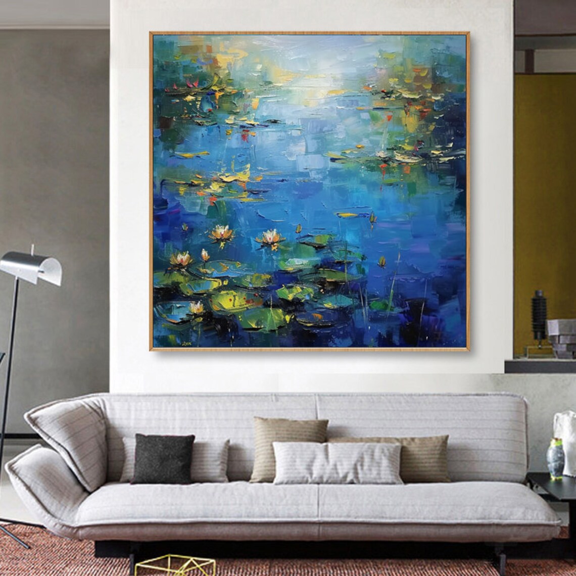 Abstract Water Art Blue Ocean Lake With Lilies - Image 6
