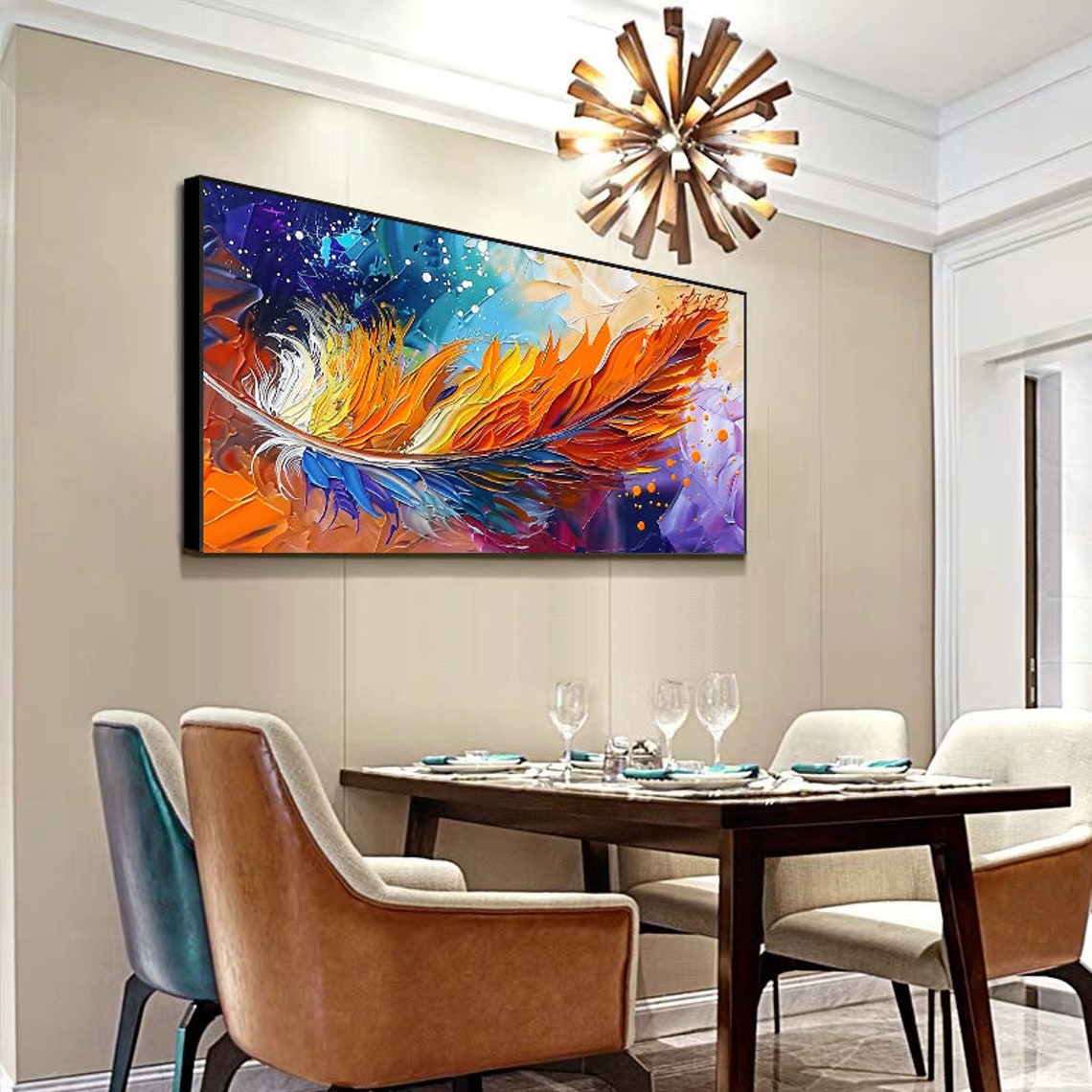Blazing Orange Feather Sweeping Over a Violet Dreamscape Wall Art - Image 5