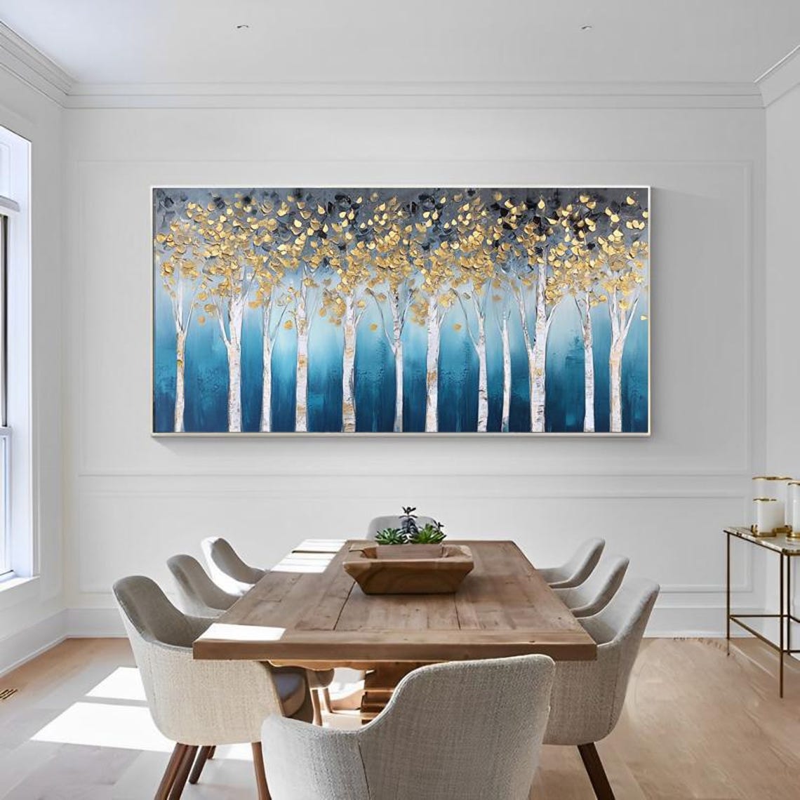 White Birch Trees Crowned With Golden Leaves Forest Panoramic Wall Art - Image 3
