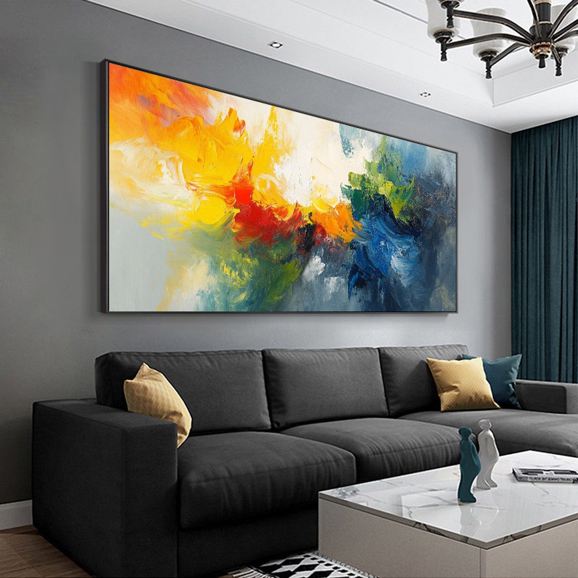 Warm And Cool Tones Abstract Brushstroke Hand Painted Oil Art Poster - Image 5