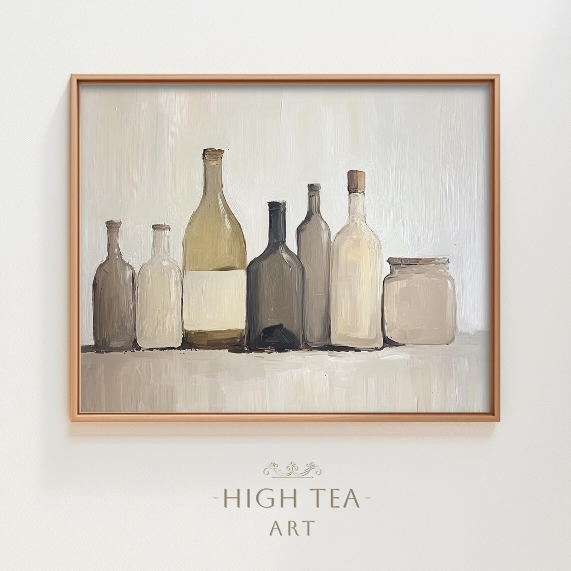 Neutral Bottles Jars Oil Painting, Minimalist Art Print