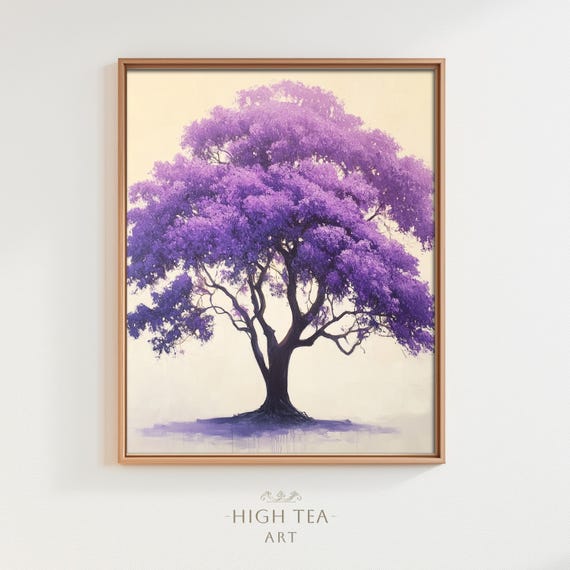 Nature Abstract Australian Jacaranda Tree Oil Painting Art Print Purple Leaves Muted Neutral Lavender Hta171