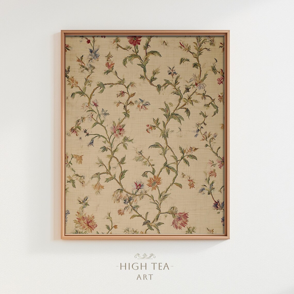 Vintage French Floral Vine Wallpaper Embroidery Style Art Print
