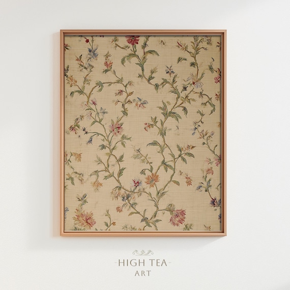 Vintage French Floral Vine Wallpaper Embroidery Style Art Print