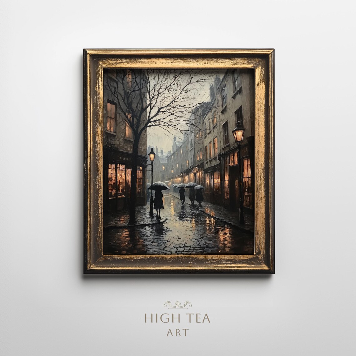 Vintage European City, Moody Cobblestone Street Art Print