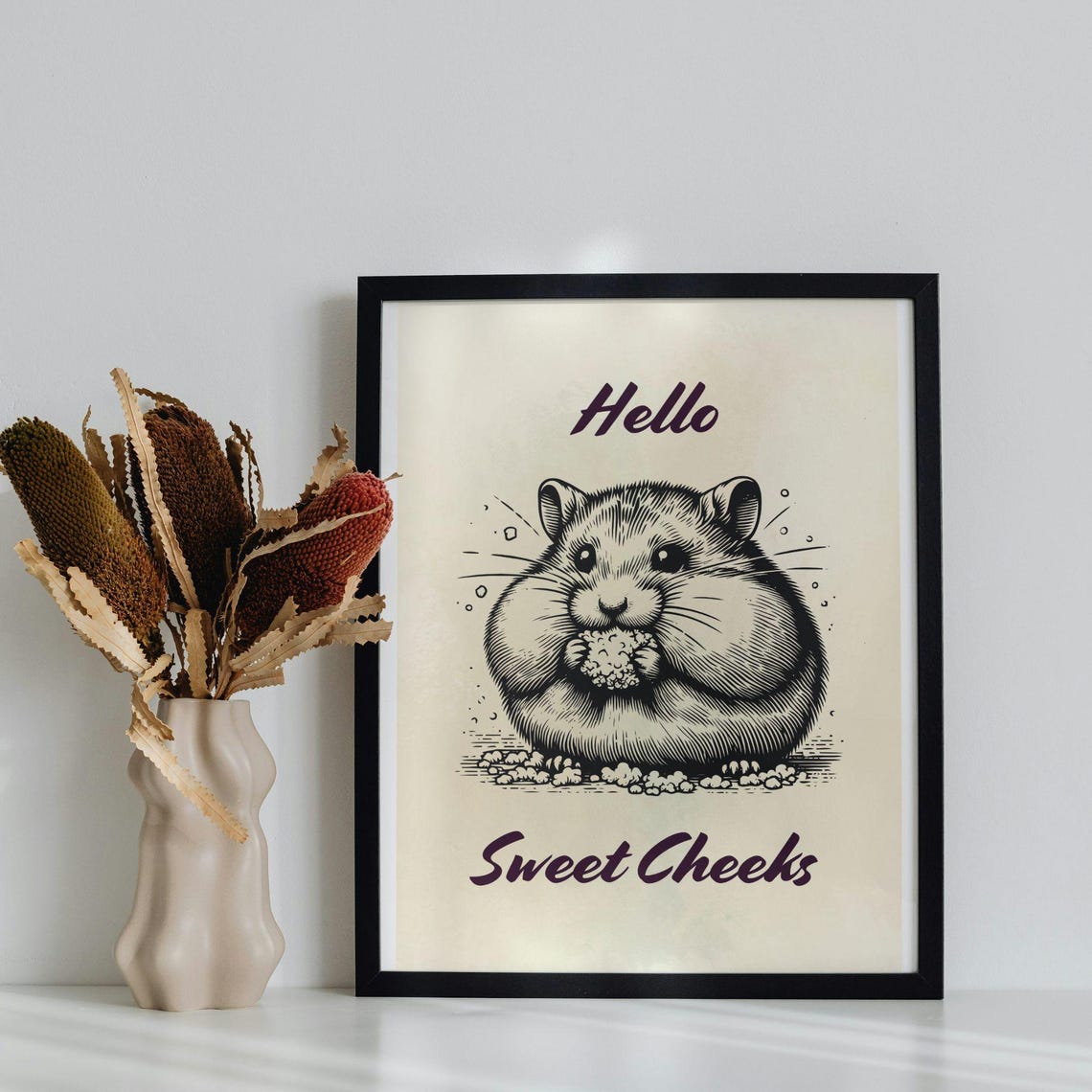 Hello Sweet Cheeks Wall Art Funny Poster With Hamster Cheeky Fun Typography Print Sassy Home Kitchen Decor - Image 2