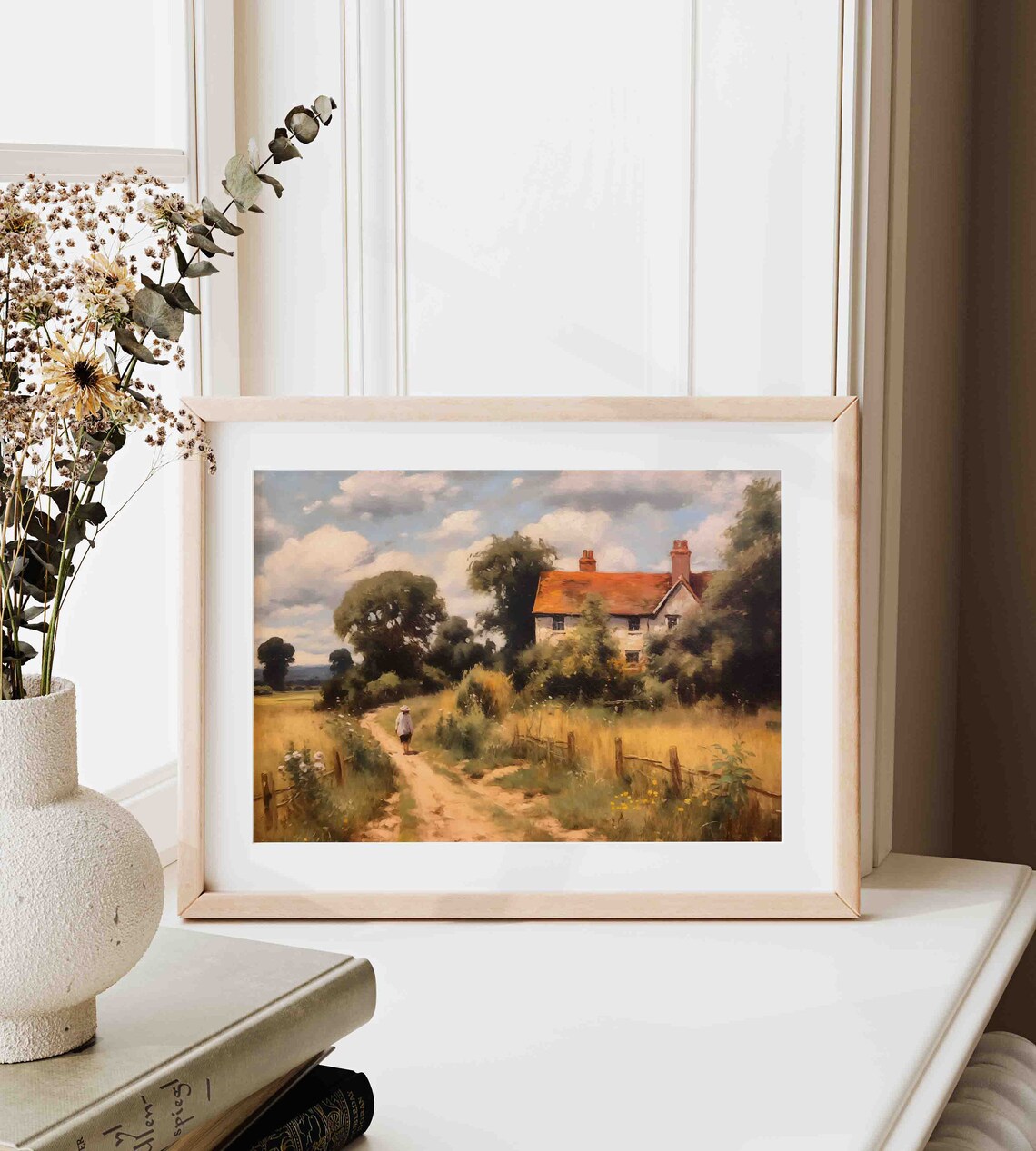 Summer Cottage Red Roof Country Path Golden Wheat Fields Travel Poster - Image 3