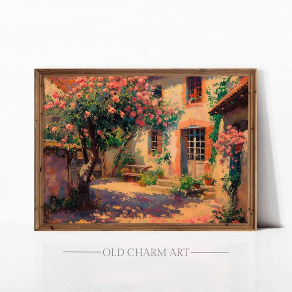 Country Cottage Print Art Summer Landscape Painting Farmhouse Wall Art Vintage Art Wa90